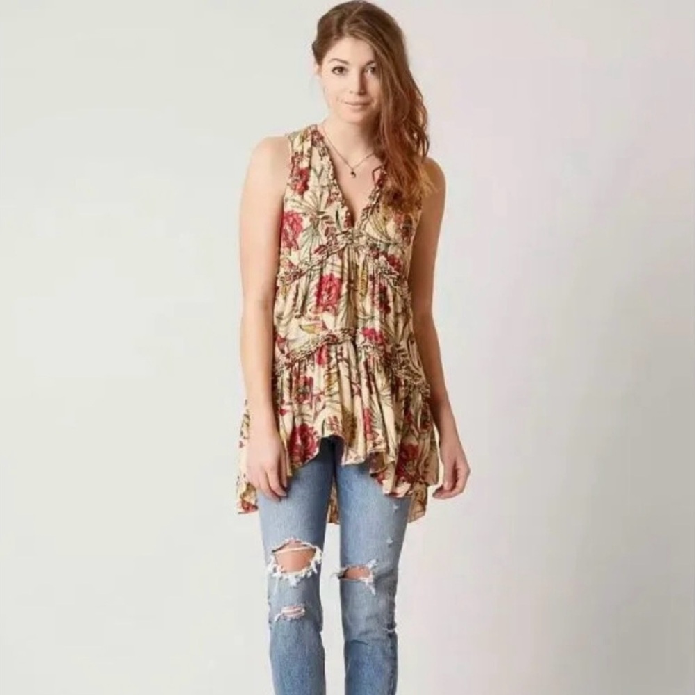Free People Purple Haze Hummingbird Floral Sleeveless Top XS